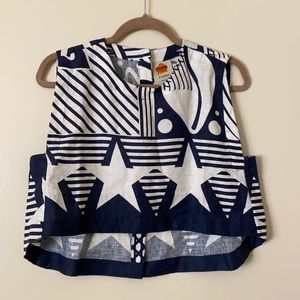 Blue and white Farm Rio crop top